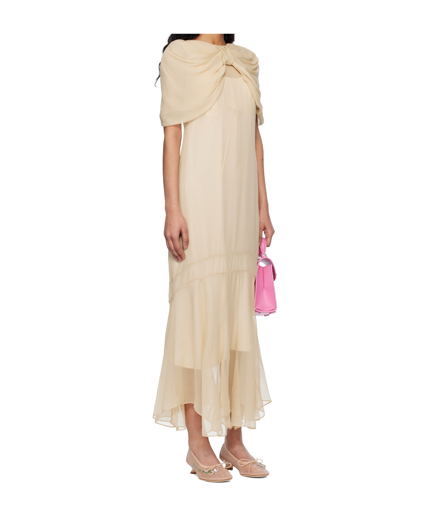 Simone Rocha Sheer Bow-detailed Midi Dress In Brown