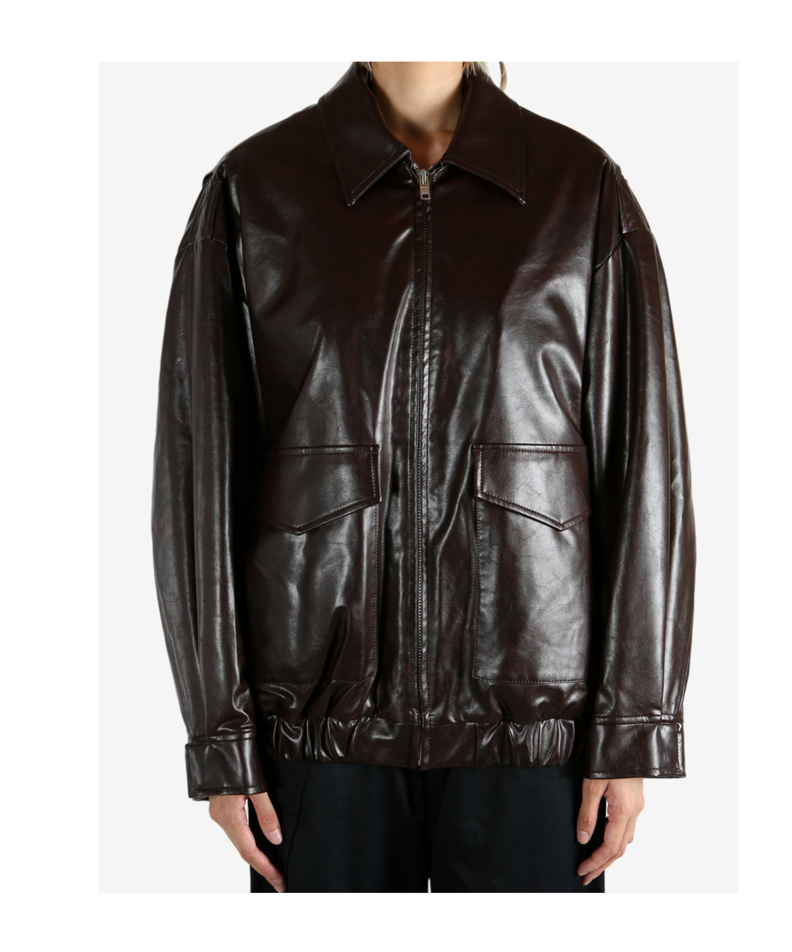 Mm6 Maison Margiela Oversize Faux Leather Bomber Jacket In Black