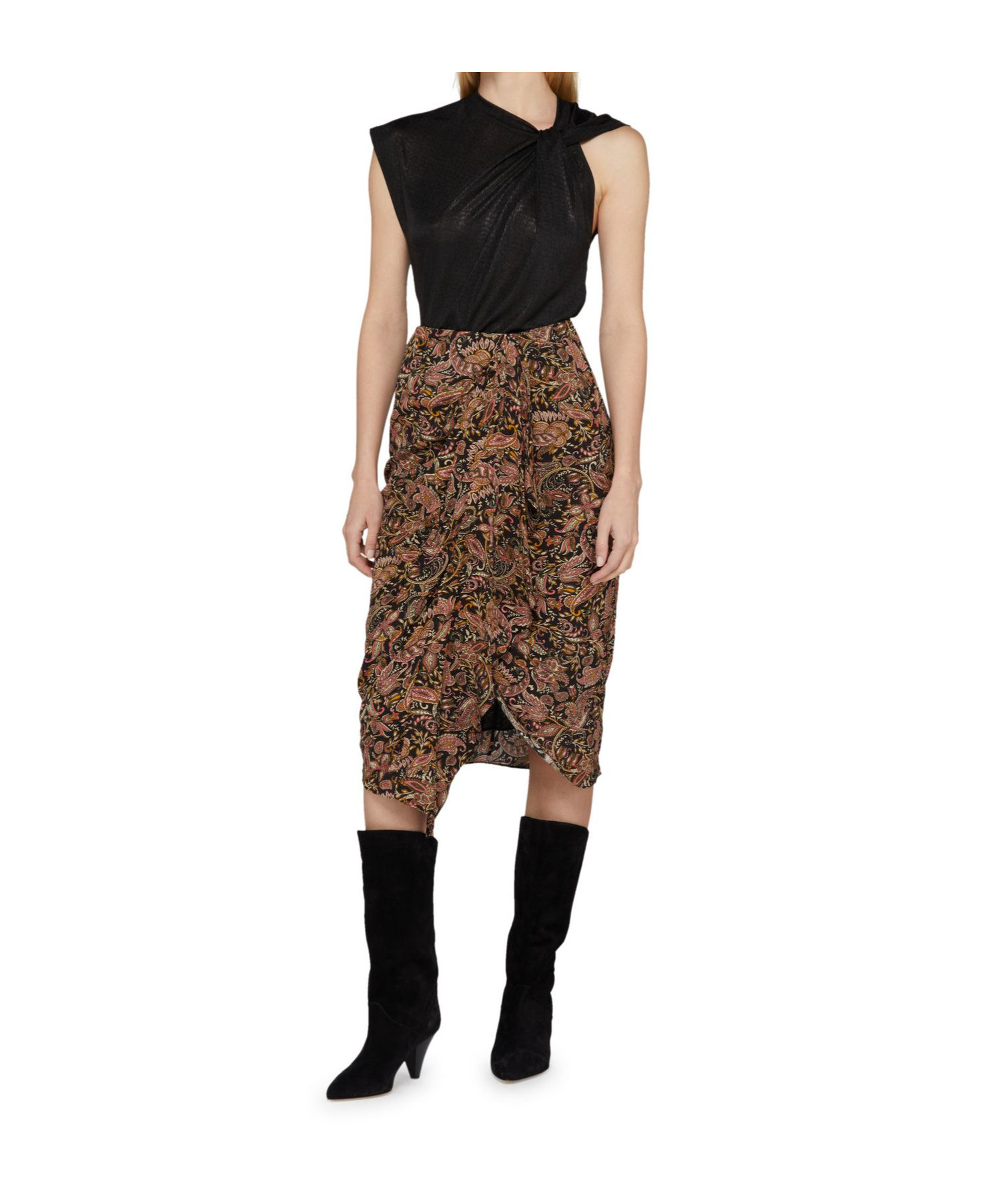 Shop Isabel Marant Étoile Zaine Midi Skirt In Black/ochre