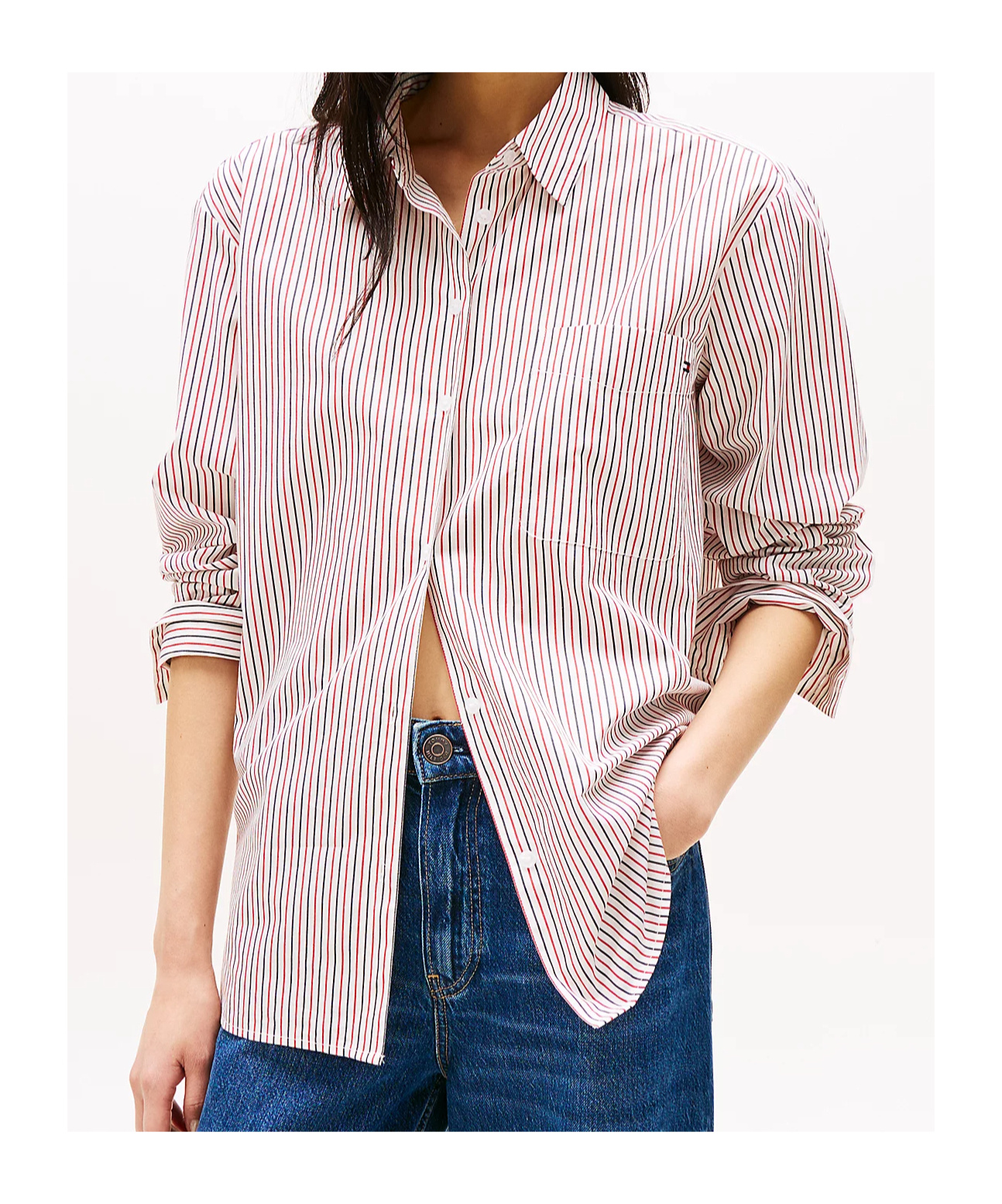 Tommy Hilfiger Oversized Fit Stripe Shirt In Red White Blue Thin Stp