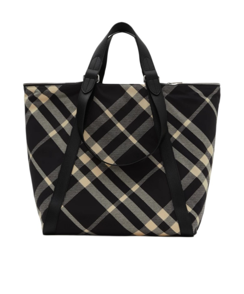 Burberry Checkered Pattern Shoulder Bags With Dual Handles In Black