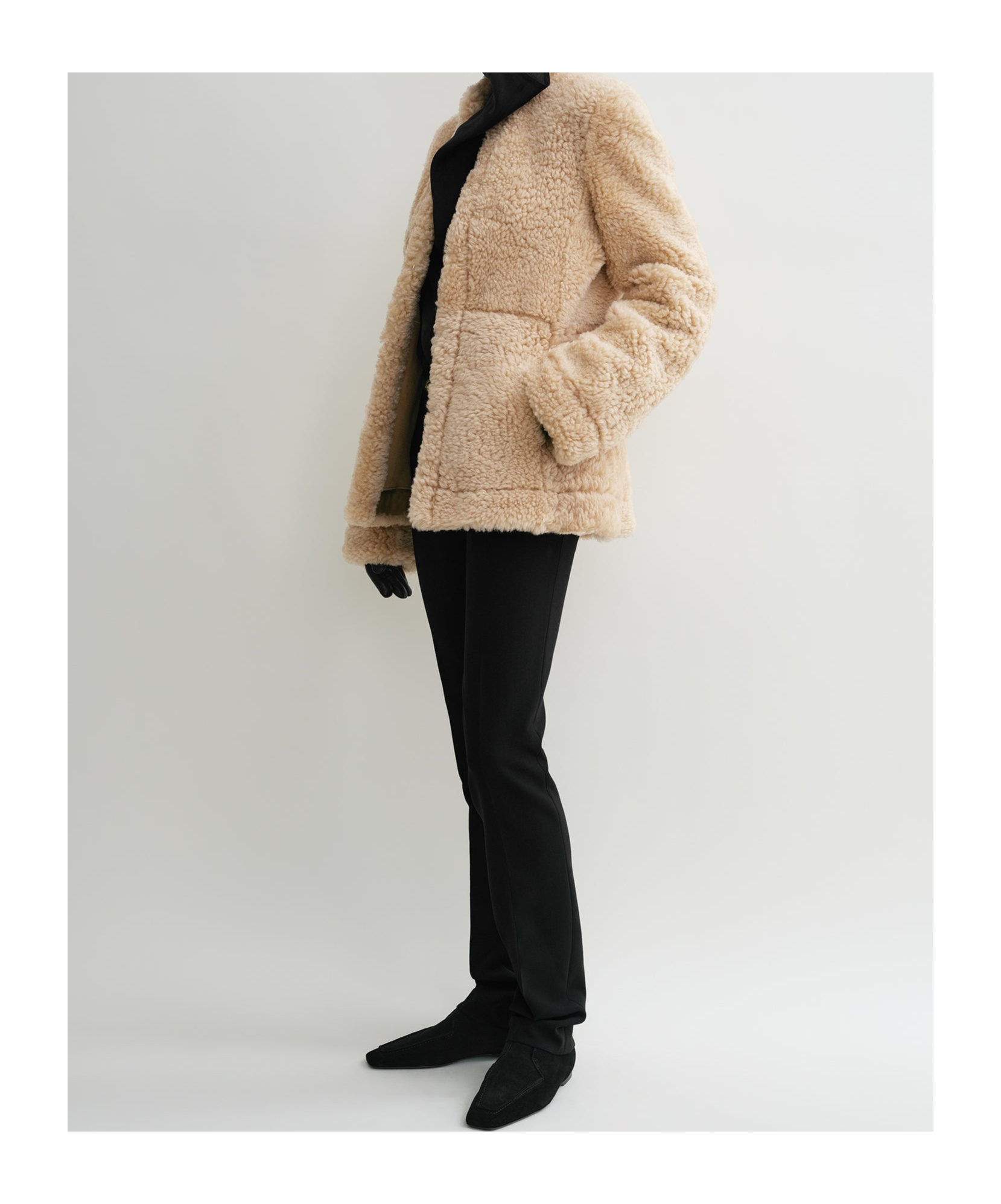 Totême Cinched Lamb Shearling Jacket In Nude