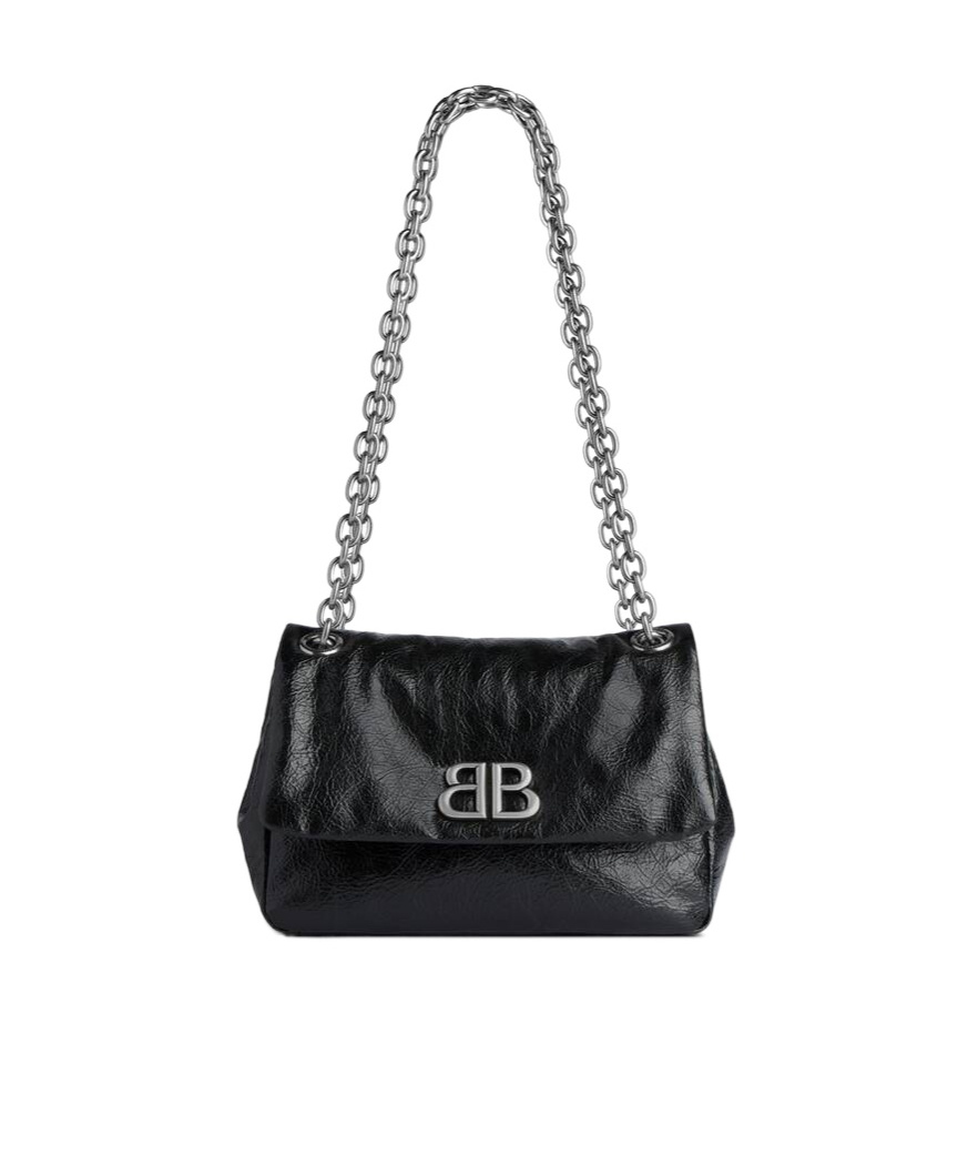 Balenciaga Monaco Mini Textured-leather Shoulder Bag In Black