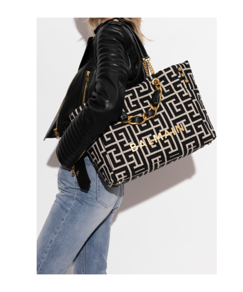 Balmain 1945 Soft Pb-monogrammed Jacquard Canvas Tote Bag