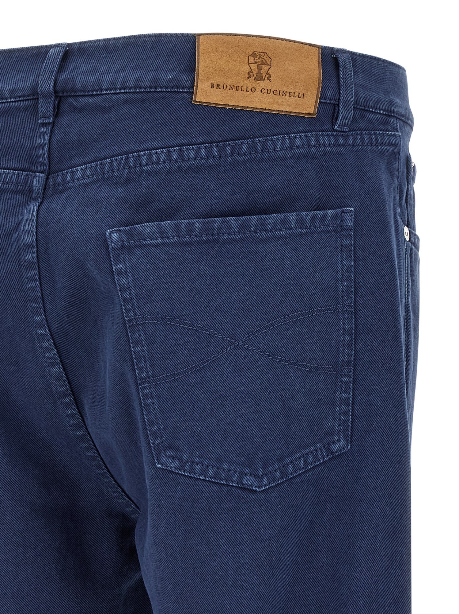 Brunello Cucinelli Garment-dyed Logo-patch Jeans In Blue