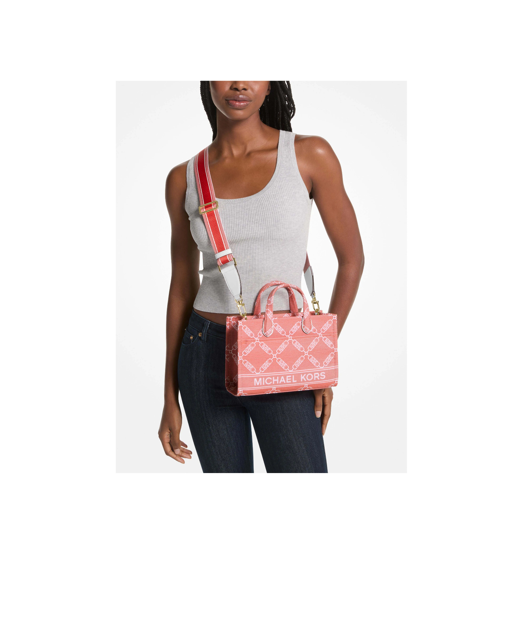 Michael Kors Michael  Empire Logo Gigi Small East West Messenger Bag In Pink