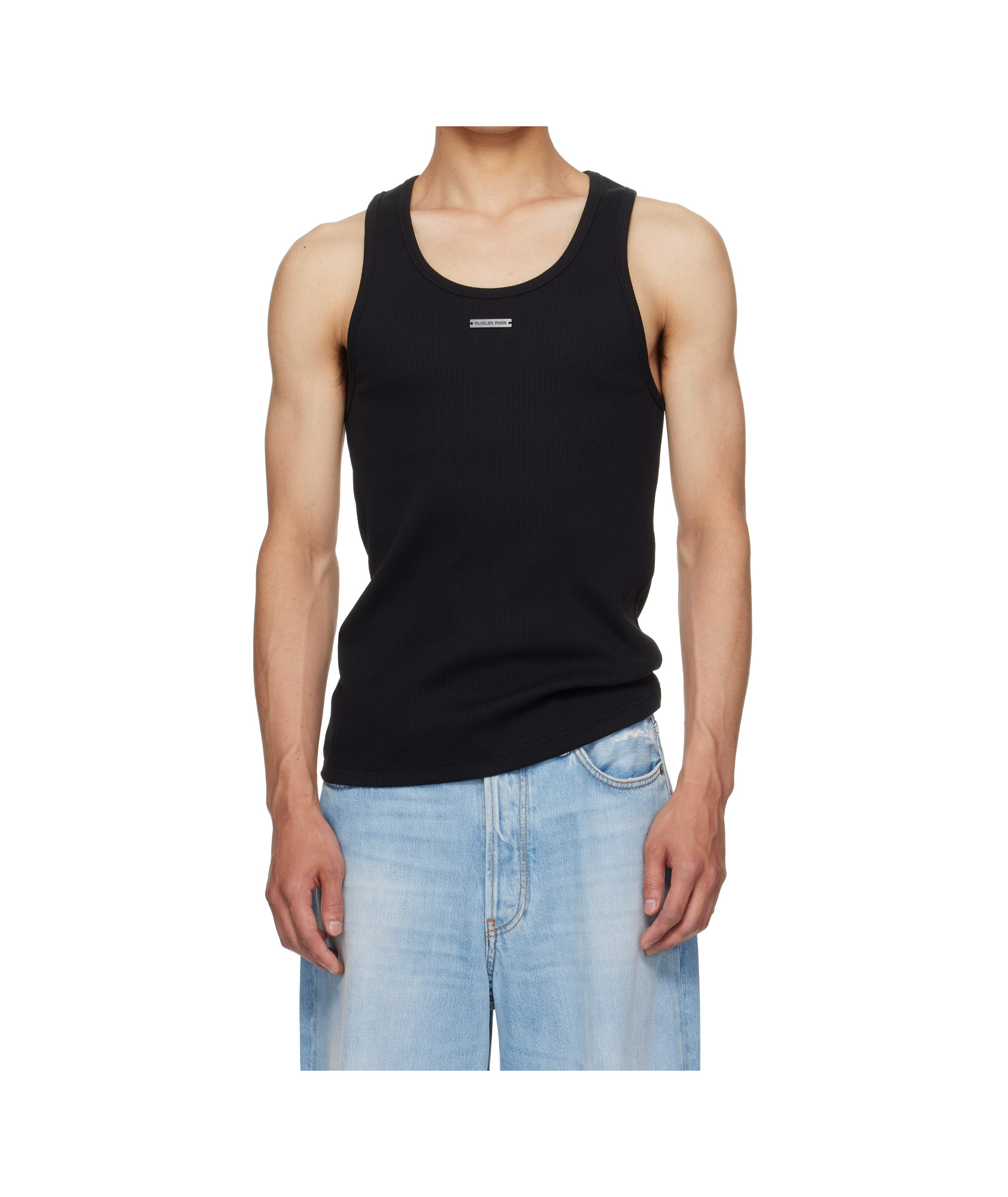 Mugler Ribbed Logo Vest In Black