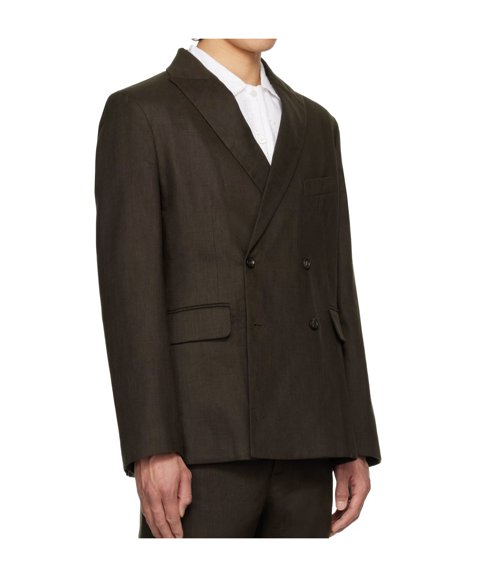 Bode Linen Double-breasted Suit Jacket In Brown
