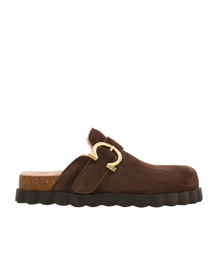 Ferragamo Gancini Clog With Rippled Sole Detail In Blue