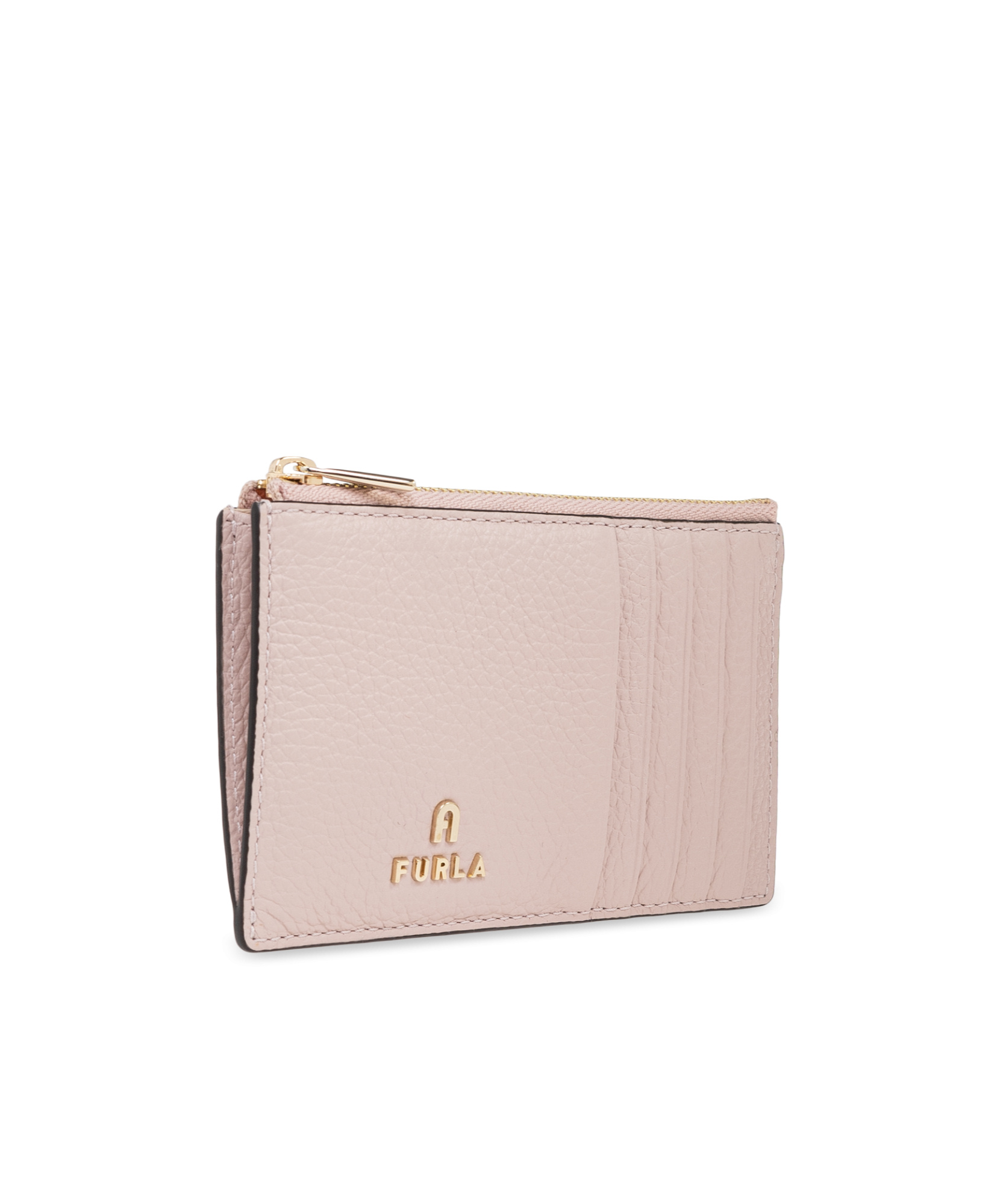 Furla Camelia Logo Plaque Zip-up Medium Card Case In Pink