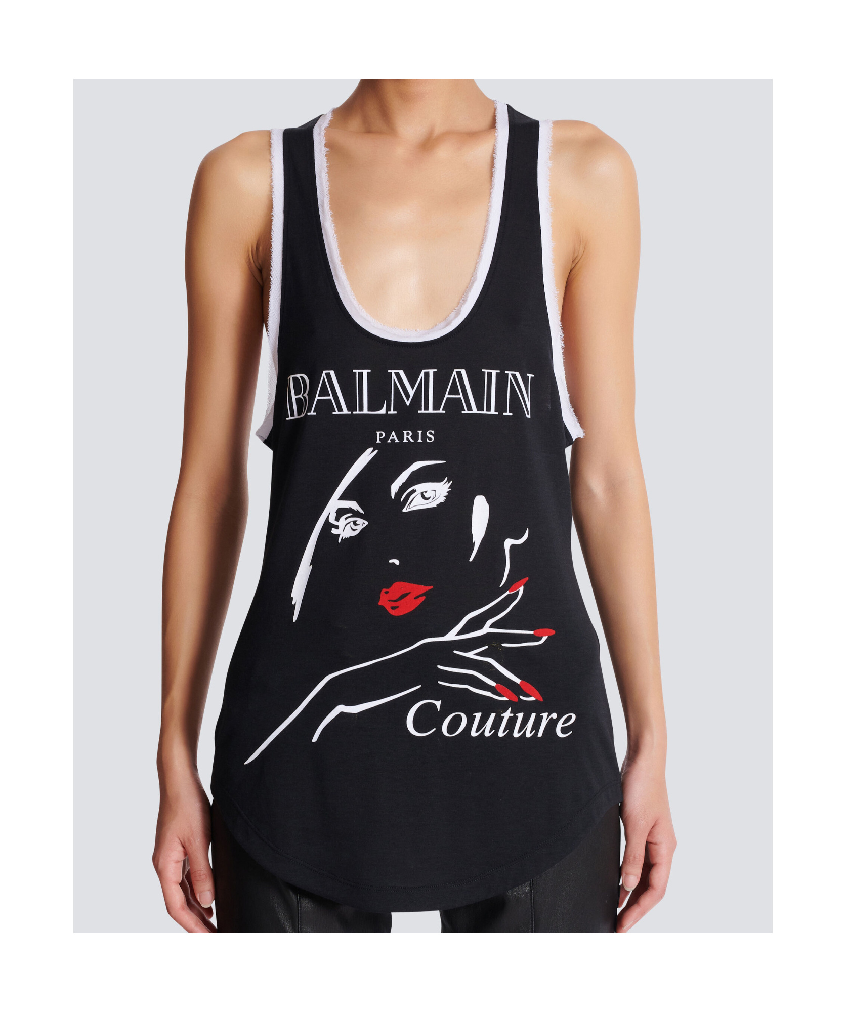 Shop Balmain Flocked Relaxed Tank Top With Beauty Print In Black