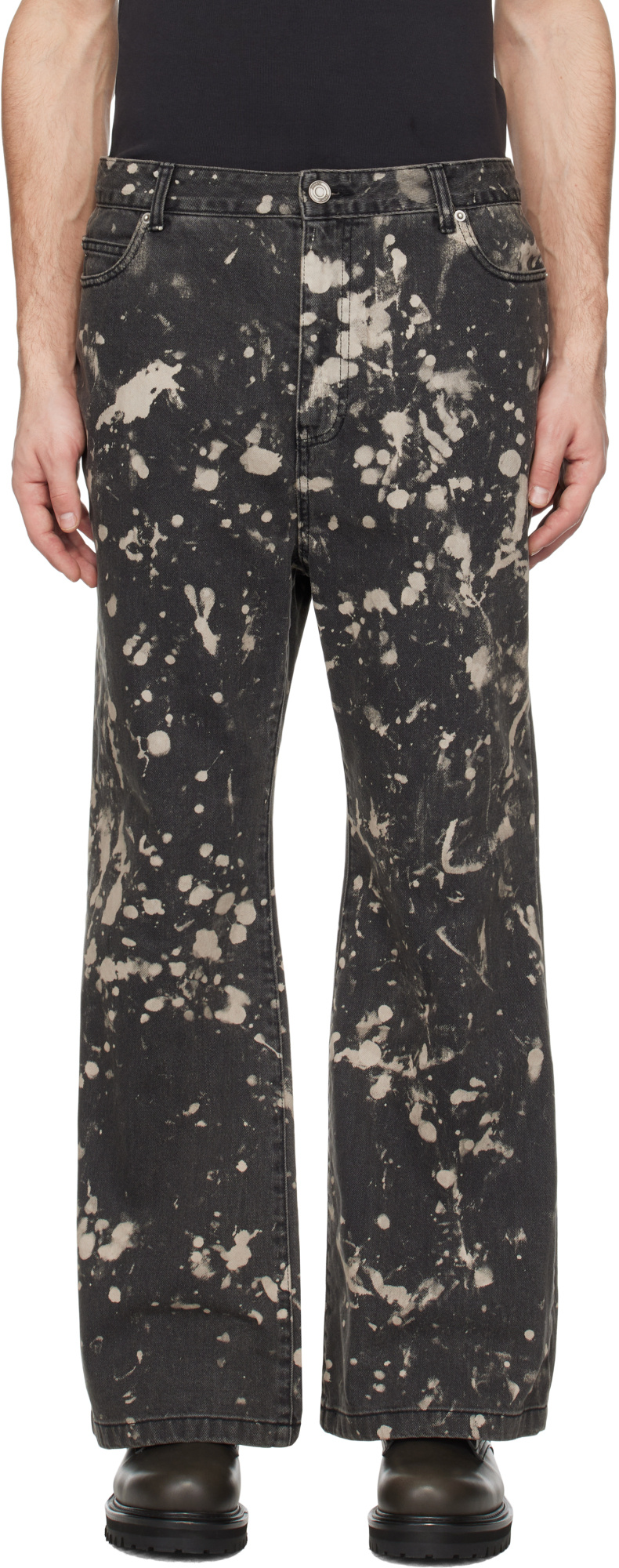 Juunj Black Paint Dyed Bootcut Jeans In Black