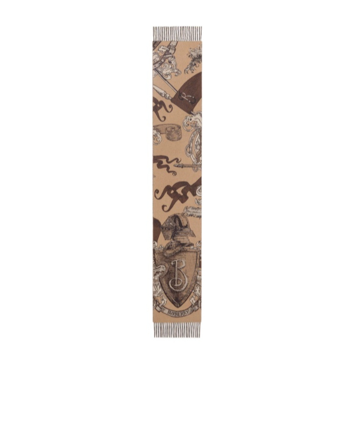 Burberry Etched Knight Cashmere Scarf In Brown