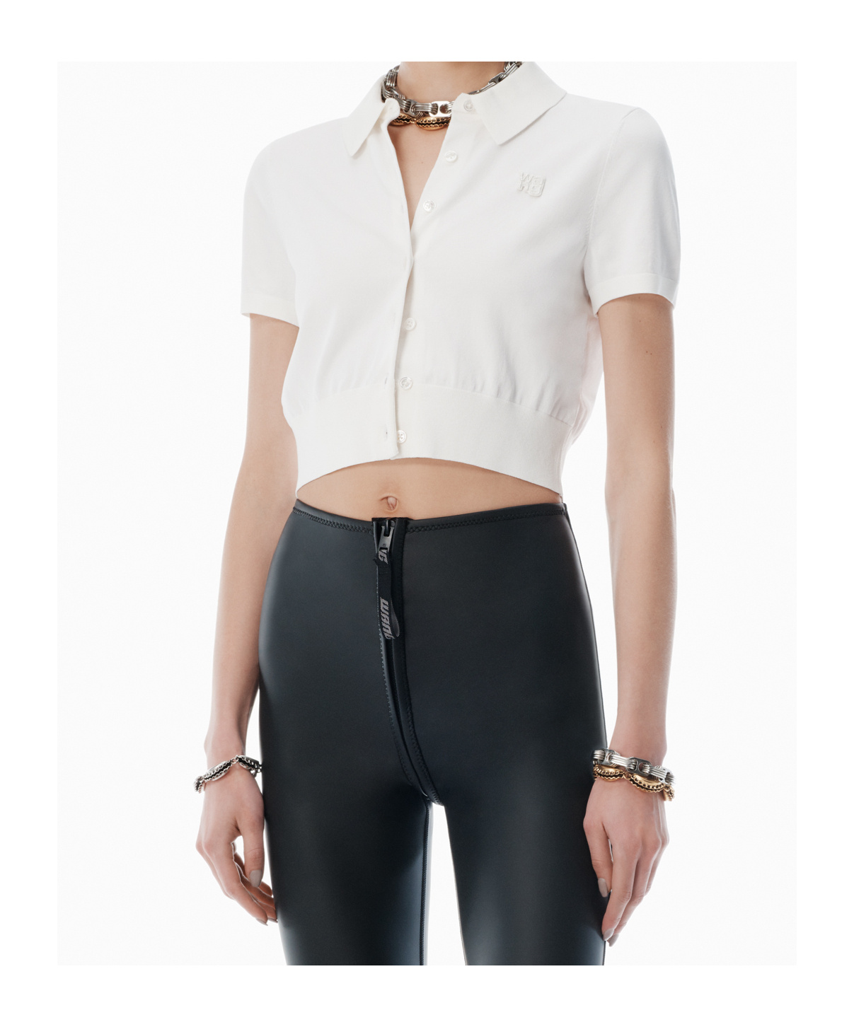Alexander Wang Button-front Short-sleeve Knit Top In White