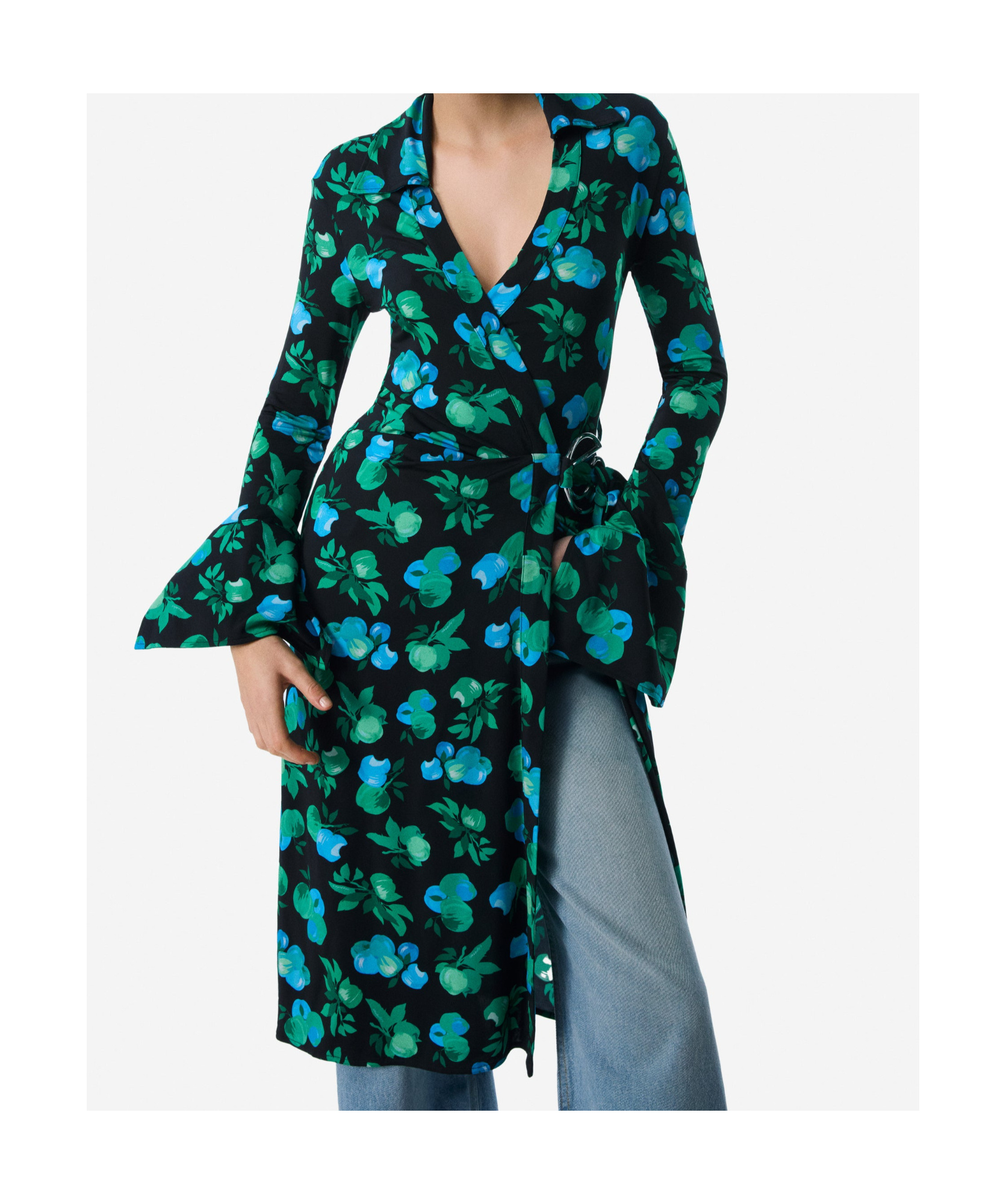 Coperni Apple-print Midi Wrap Shirtdress In Black