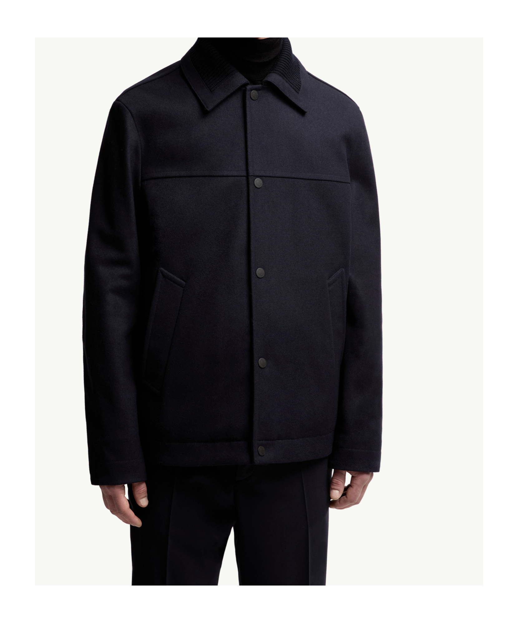 Moncler Emilion Wool Blend Hooded Short Down Jacket In Blue