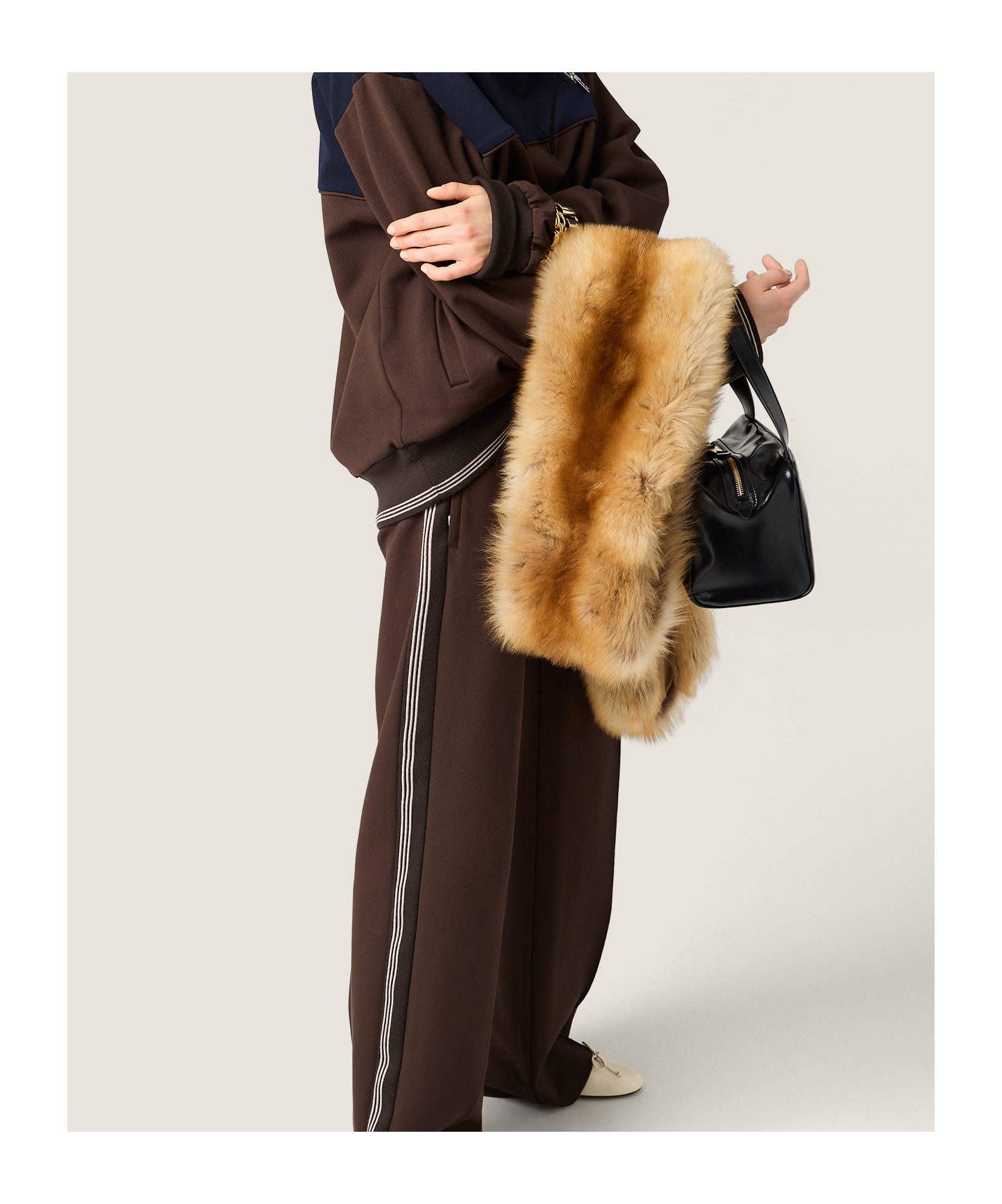 Miu Miu Womens Cacao Drawstring Striped-panel Stretch-woven Trousers In Brown