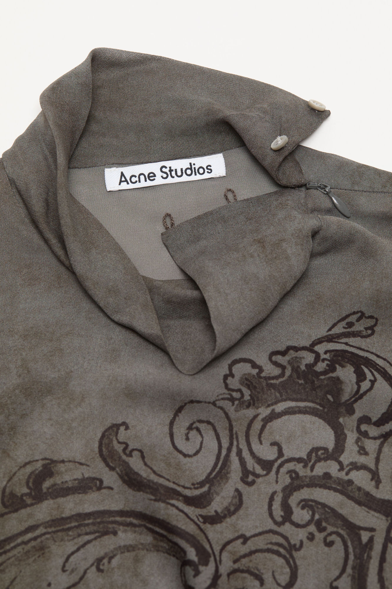 Acne Studios Open-back Printed Georgette Turtleneck Maxi Dress In Black