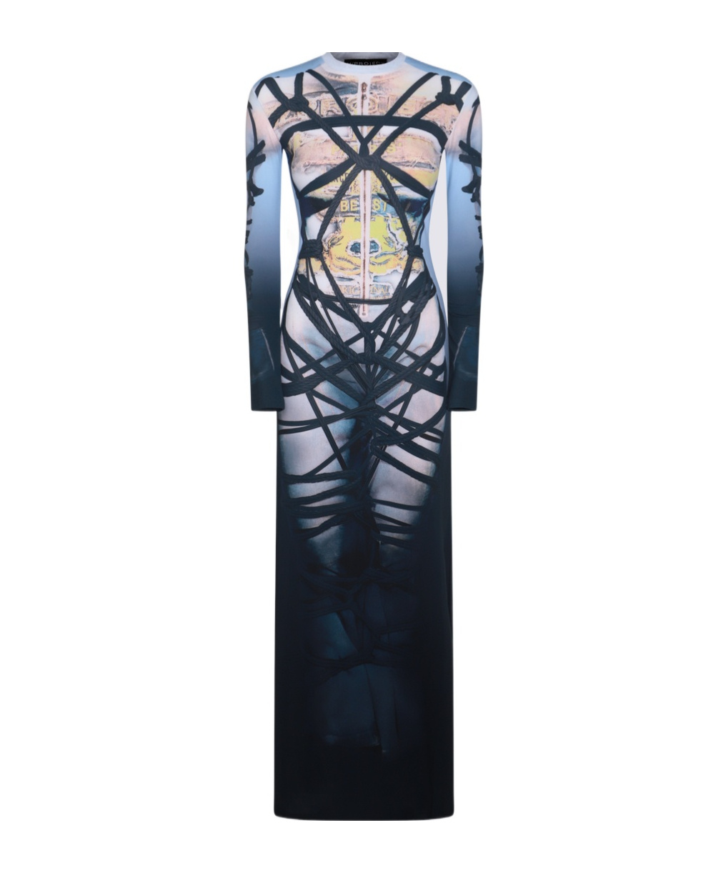 Y/project Jpg Bondage Jersey Long Dress In Blue