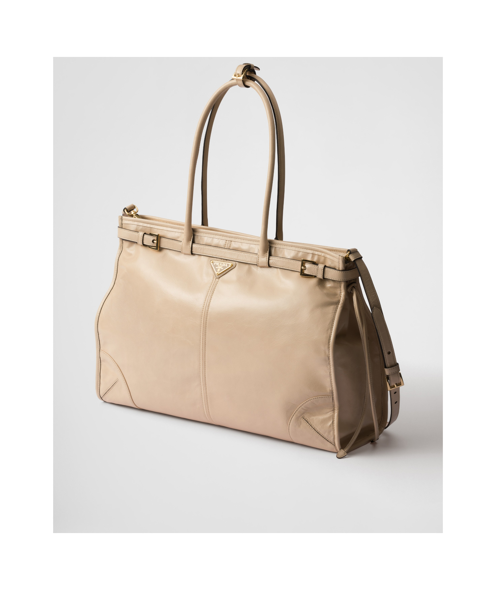 Prada Large Leather Handbag In Travertine