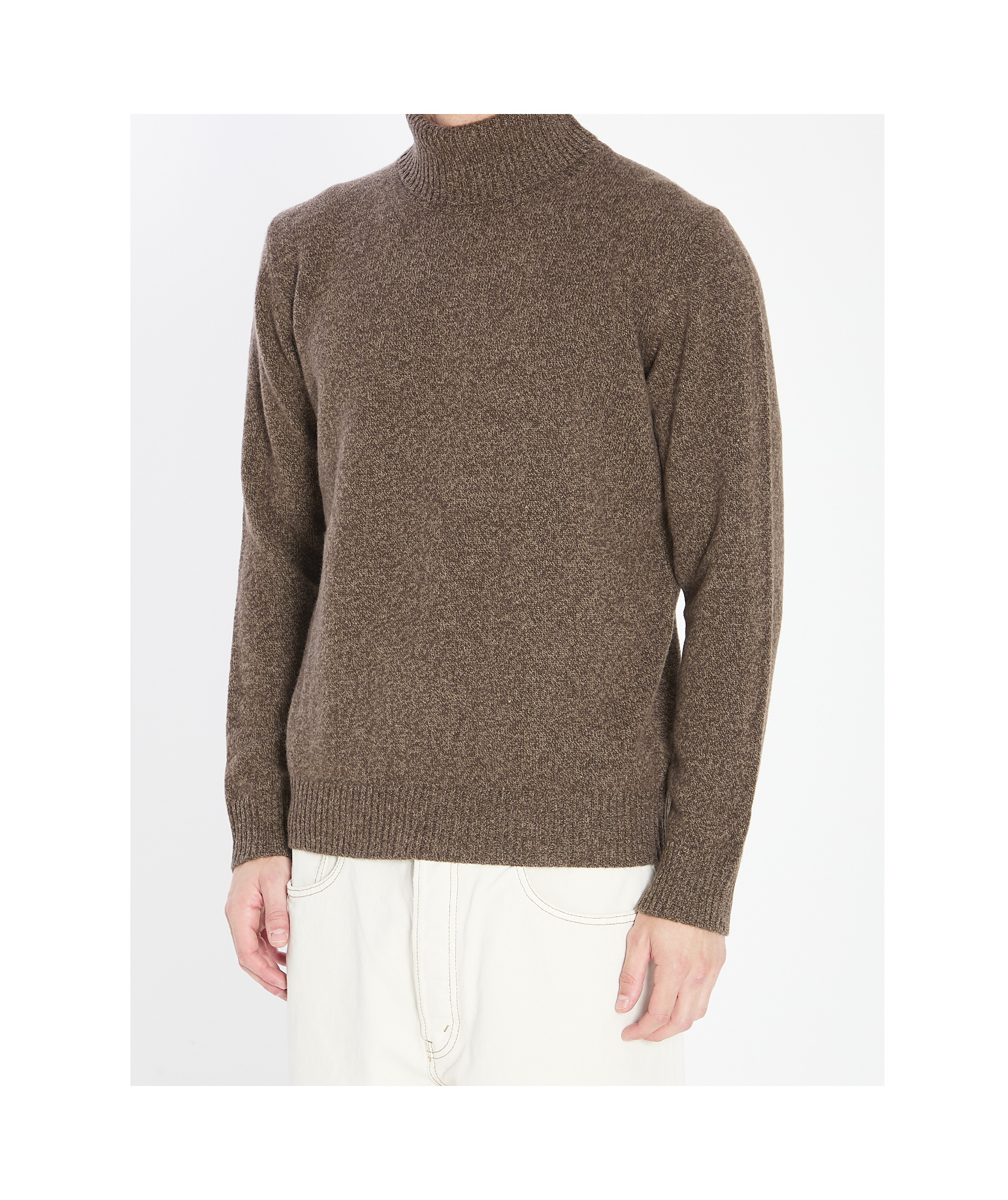 Roberto Collina Turtleneck Sweater In Merino Wool And Cashmere Blend In Brown