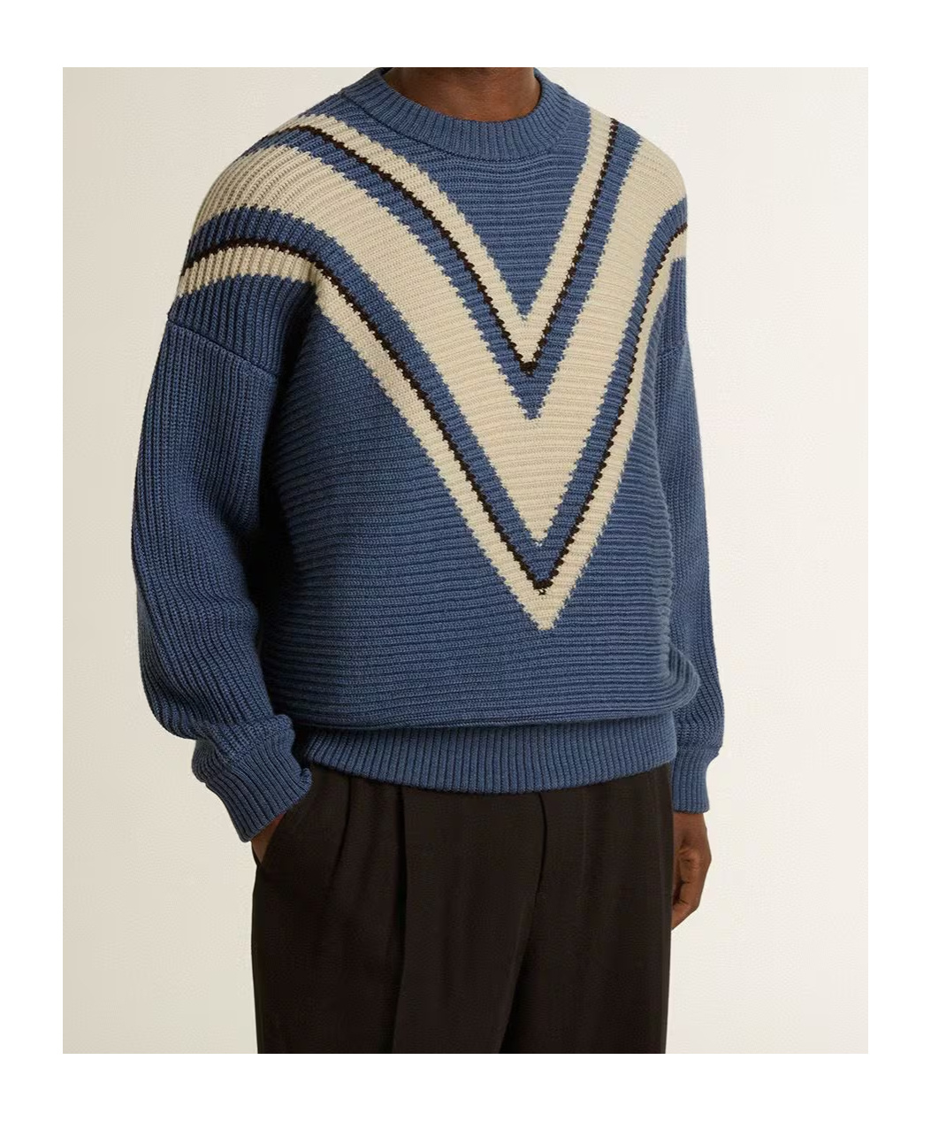 Golden Goose Jacquard Wool Sweater With Cream-colored Pattern Clothing In Blue