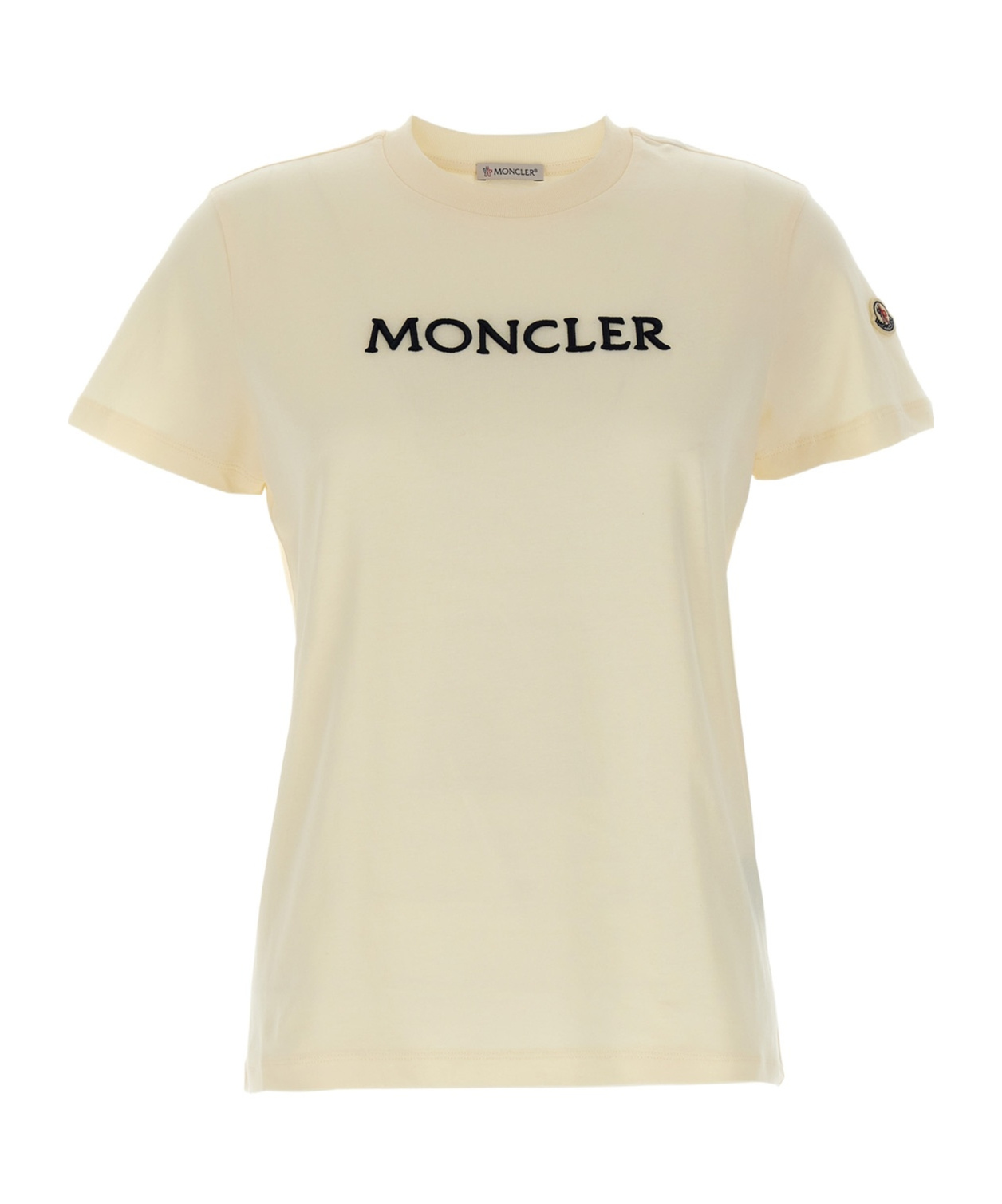 Moncler Beige Logo Embroidery T-shirt In White