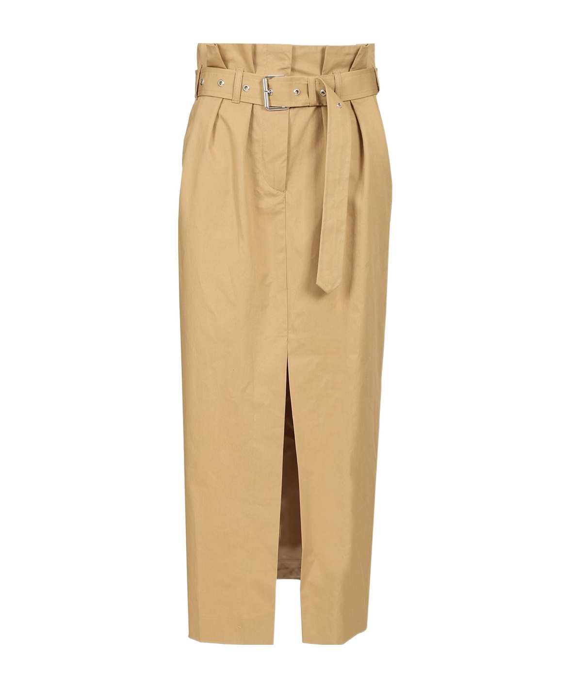 Dries Van Noten Belted Pleated Cotton Midi Skirt In Beige