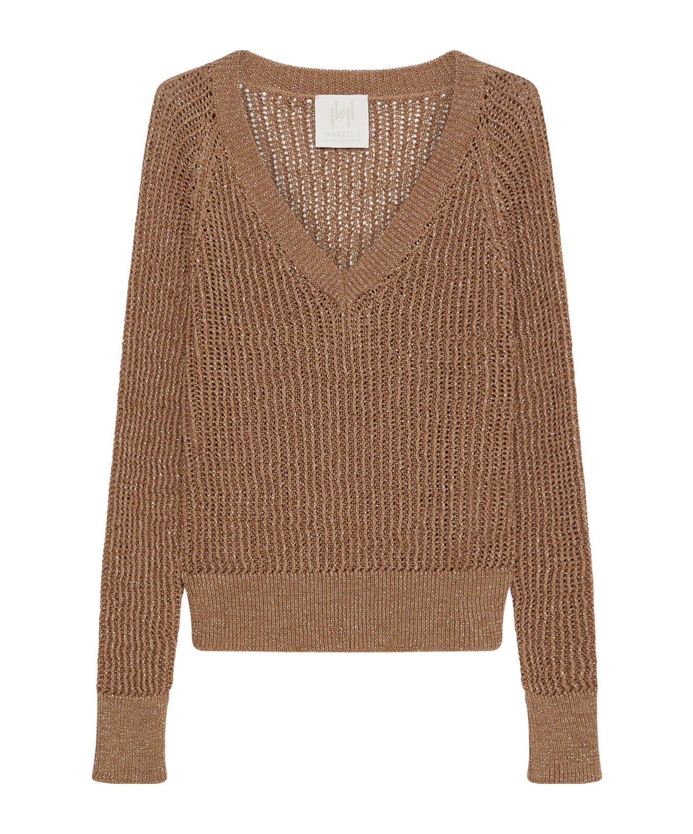 Shop Marella Cotton And Lurex Sweater In Brown