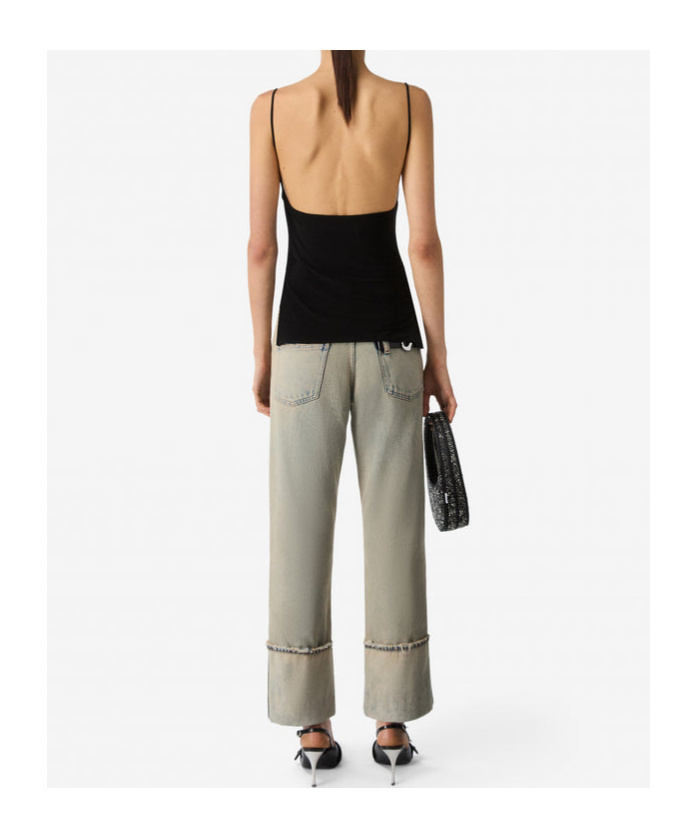 Coperni Draped Neckline Sleeveless Side Slit Top In Black