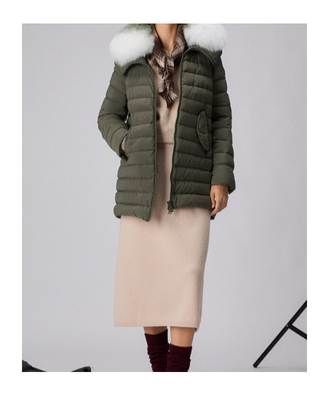 Peuterey Long Down Jacket With Matching Colour Fur In Green