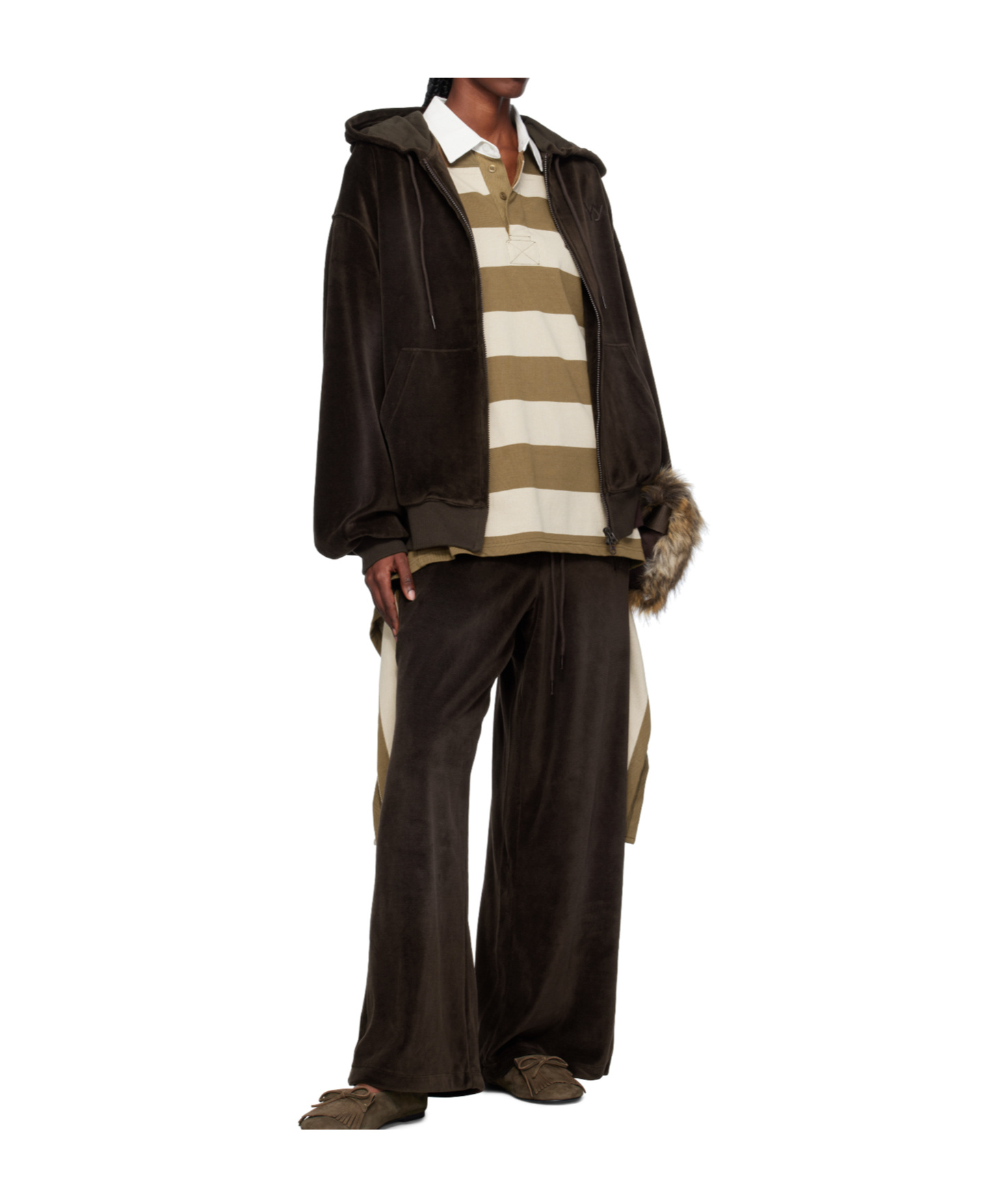 Open Yy Velour Box Hoodie In Brown