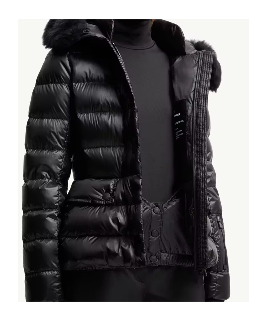 Moncler Armoniques Hooded Shearling-trimmed Down Ski Jacket In Black
