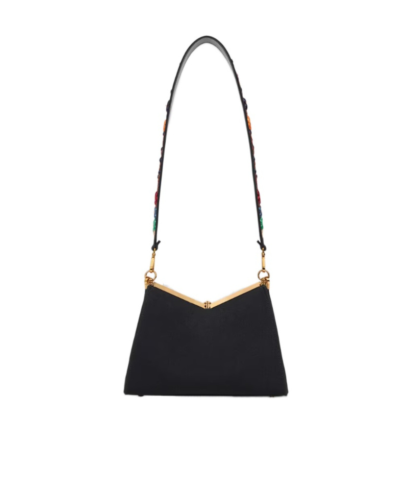 Etro Medium Vela Bag With Flowers In Black