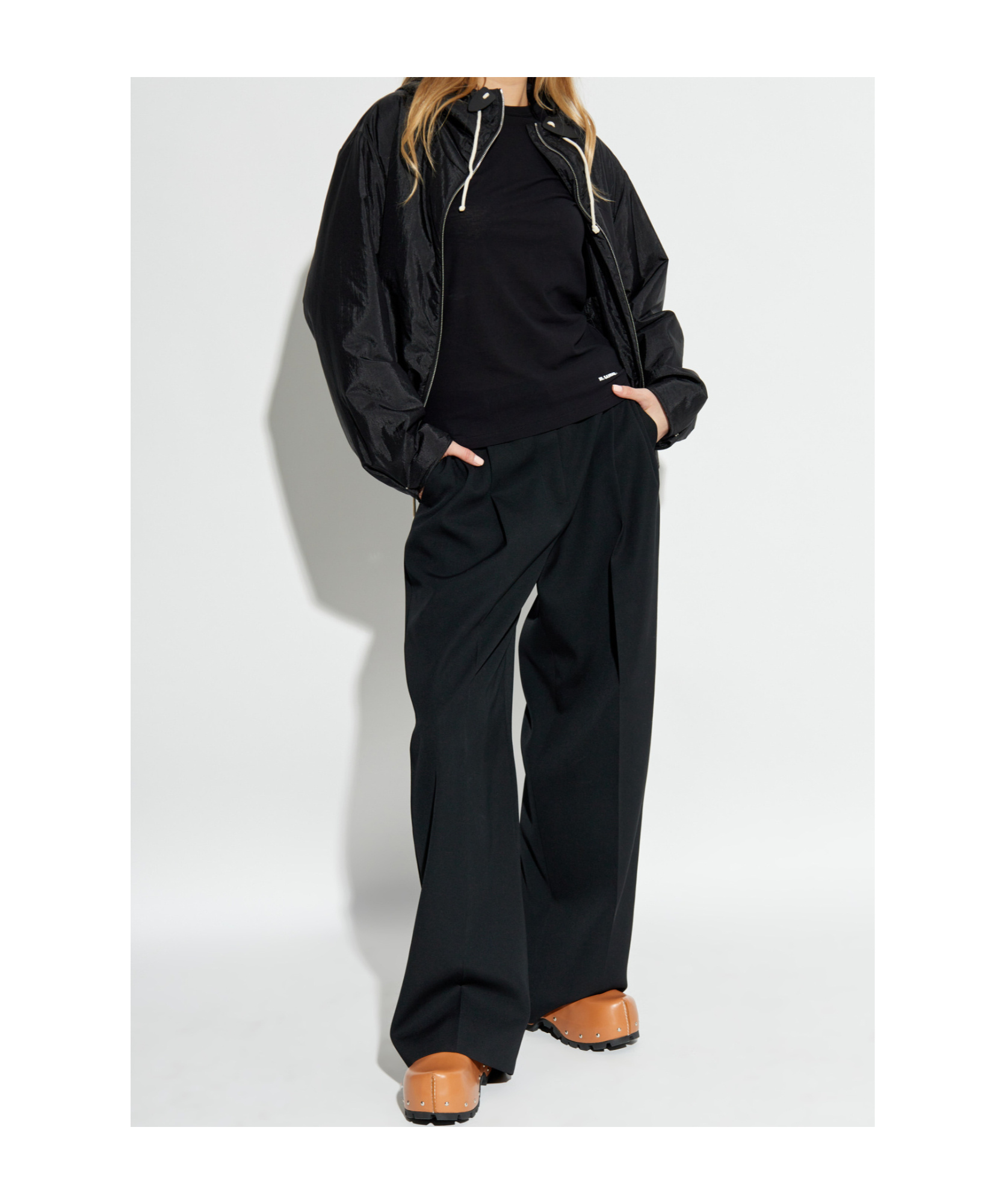 Jil Sander Night Blue Cotton Jersey Regular T-shirt By Ganni With Sleeve And Front Print. In Black