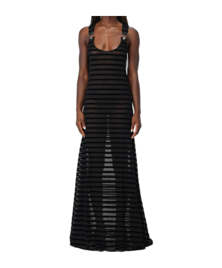 Shop Jean Paul Gaultier Striped Flocked Maxi Dress In Black