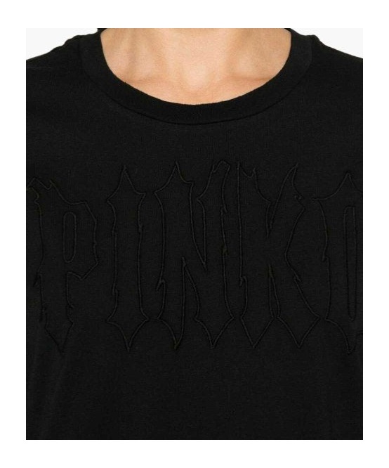 Shop Pinko Logo-embroidered T-shirt In Black