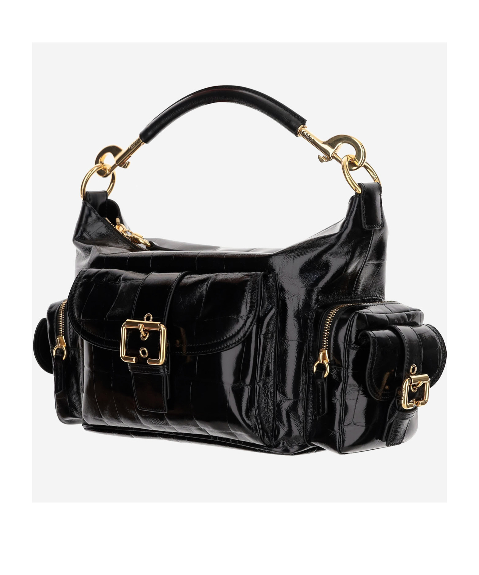 Chloé Shiny Leather Camera Bag In Black