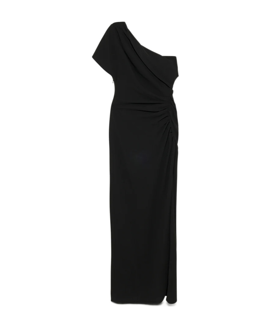 Simkhai Kally One-shoulder Draped Pleated Crepe Gown In Black