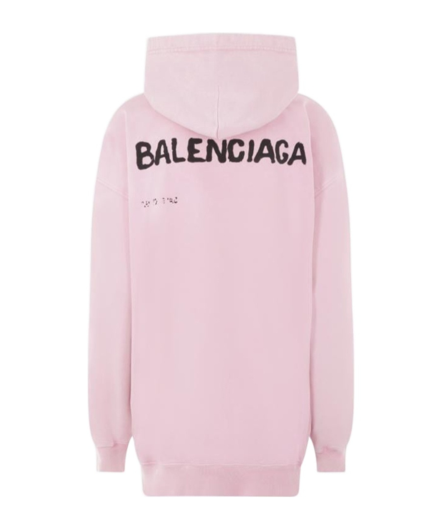 Balenciaga Hand Drawn-logo Cotton Hoodie In Pink