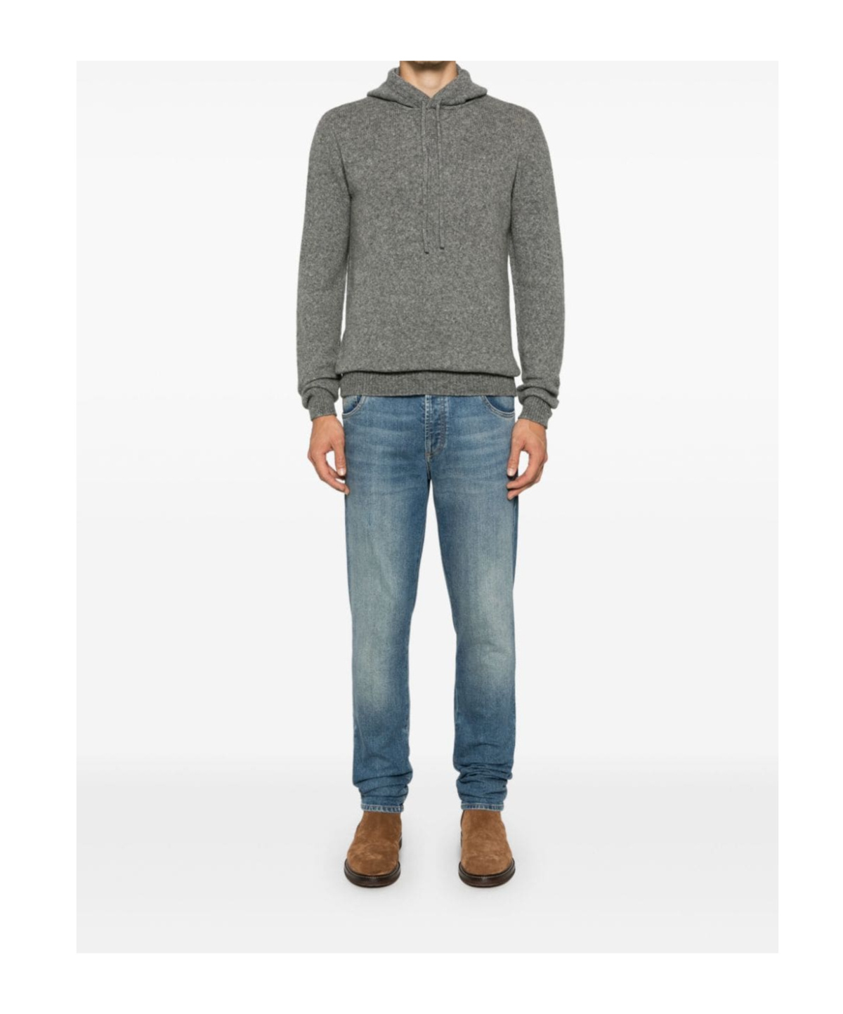 Roberto Collina Textured Knit Hooded Sweater In Medium Grey In Gray