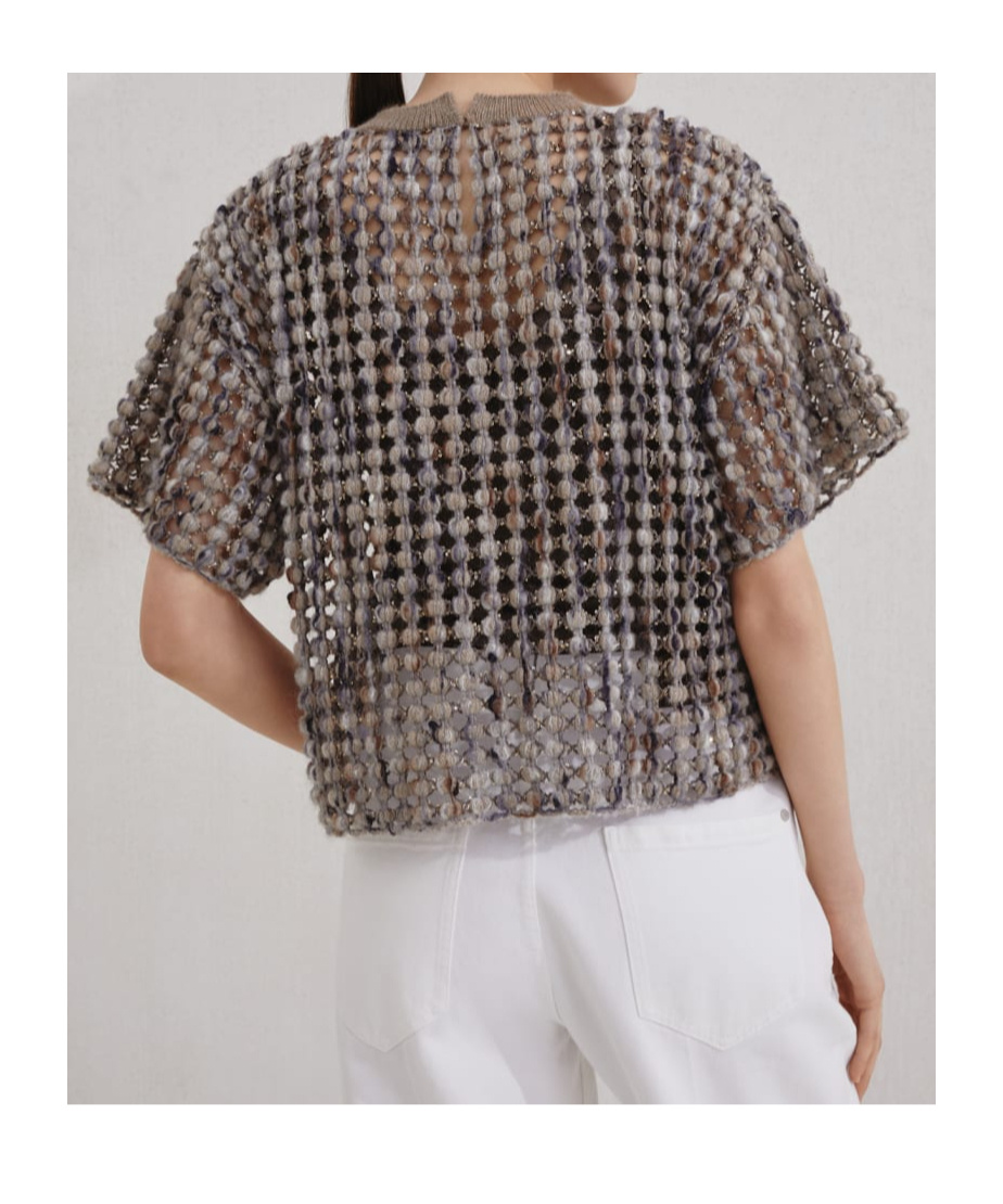Brunello Cucinelli Balloon Net Embroidery Sweater In Neutral