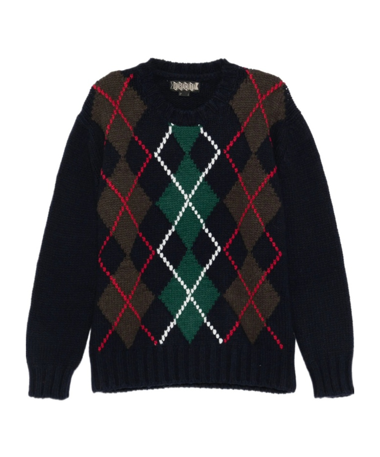 Baracuta Argyle Patterned Crew Neck Knit Sweater In Black