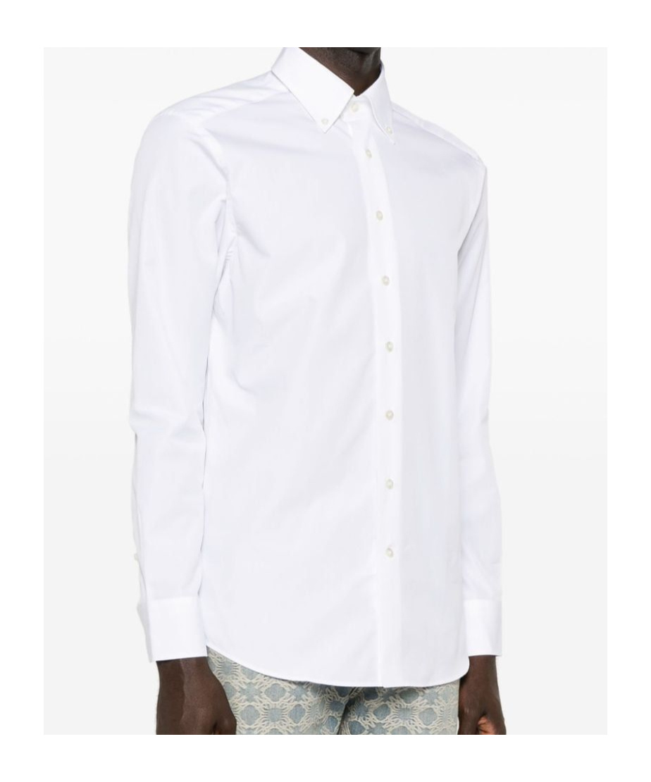Etro Two Fabrics Formal Shirt Button Dow In White
