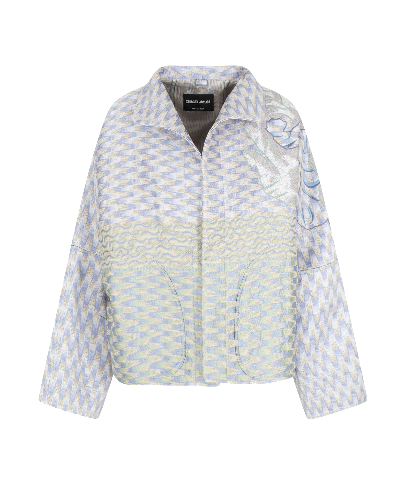 Giorgio Armani Silk, Linen And Hemp Jacquard Pea Coat In Grey