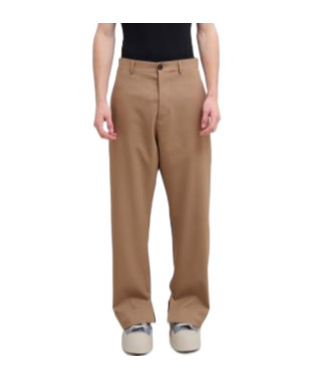 Marni Logo Embroidered Tailored Trousers In Brown