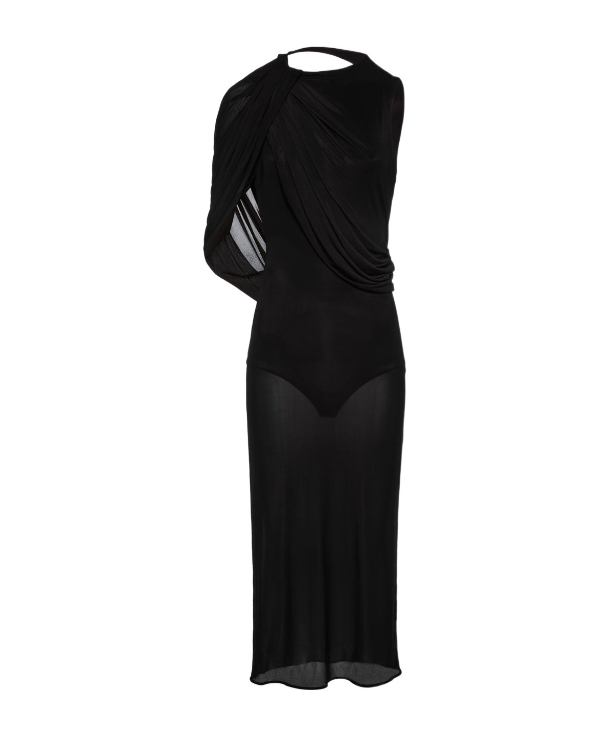 Magda Butrym Asymmetrical Draped Midi Dress In Black