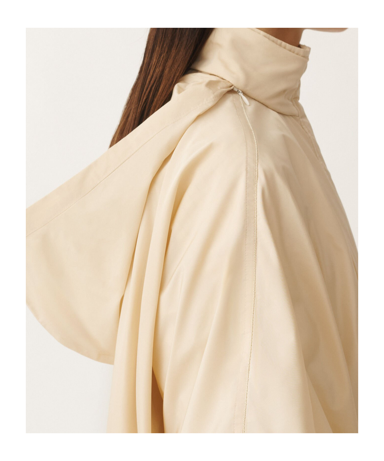 Shop Fabiana Filippi Tech Taffeta Drawstring Waist Long Cape In Nude