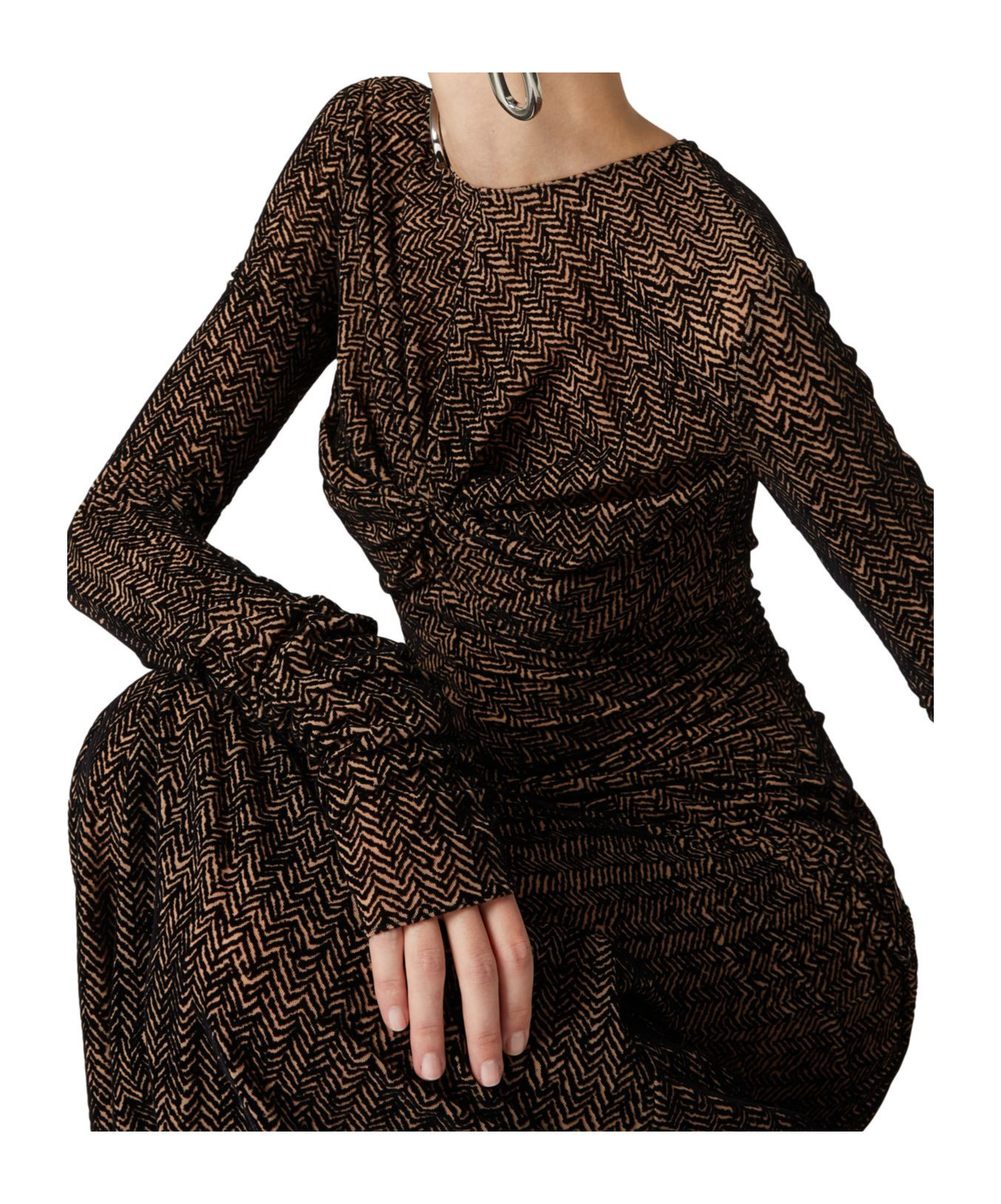 Missoni Chevron Long-sleeve Ruched Maxi Dress In Black