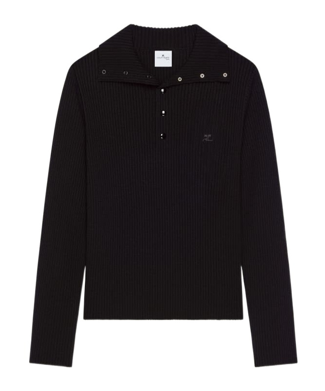 Courrèges Lapel Long Sleeve Sweater In Black